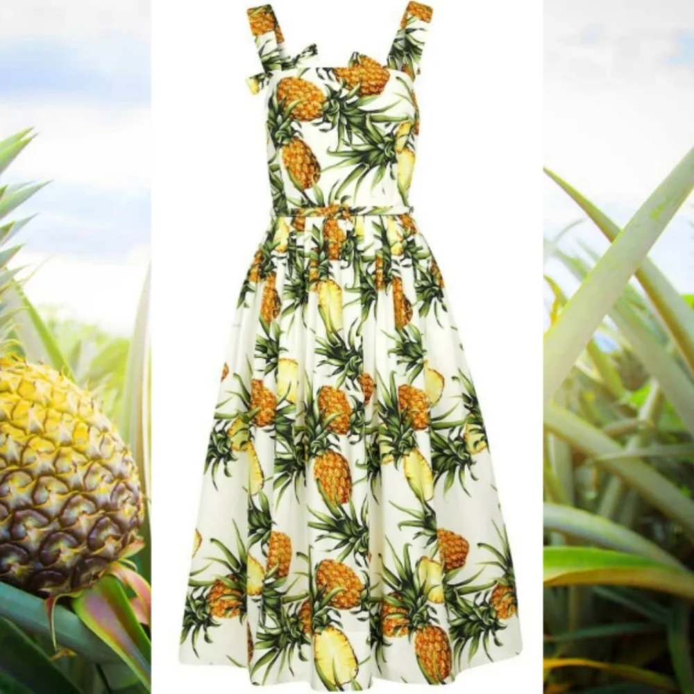 *□$2,400 NEW OSCAR DE LA RENTA PINEAPPEL MIDI RUNWAY DRESS US 10 M - Picture 2 of 16